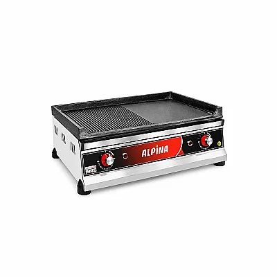 Sanayi Tipi Elektrikli Kombine Döküm Izgara 70 cm Yarı Oluklu Yarı Düz Çift Termostatlı