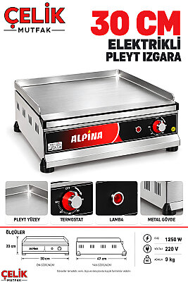 Sanayi Tipi Elektrikli Pleyt Izgara 30 cm Düz Plaka 1250 W 220V - 2