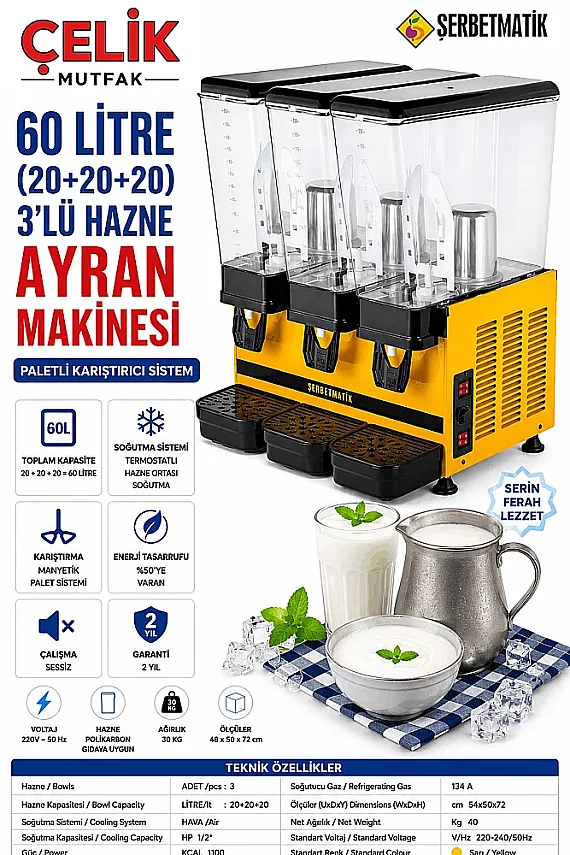 Üçlü Şerbetlik Karıştırıcı+Karıştırıcı+Karıştırıcı 20+20+20 Lt - 2